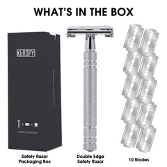 Keropy safety razor handle textured grip for secure shave control.