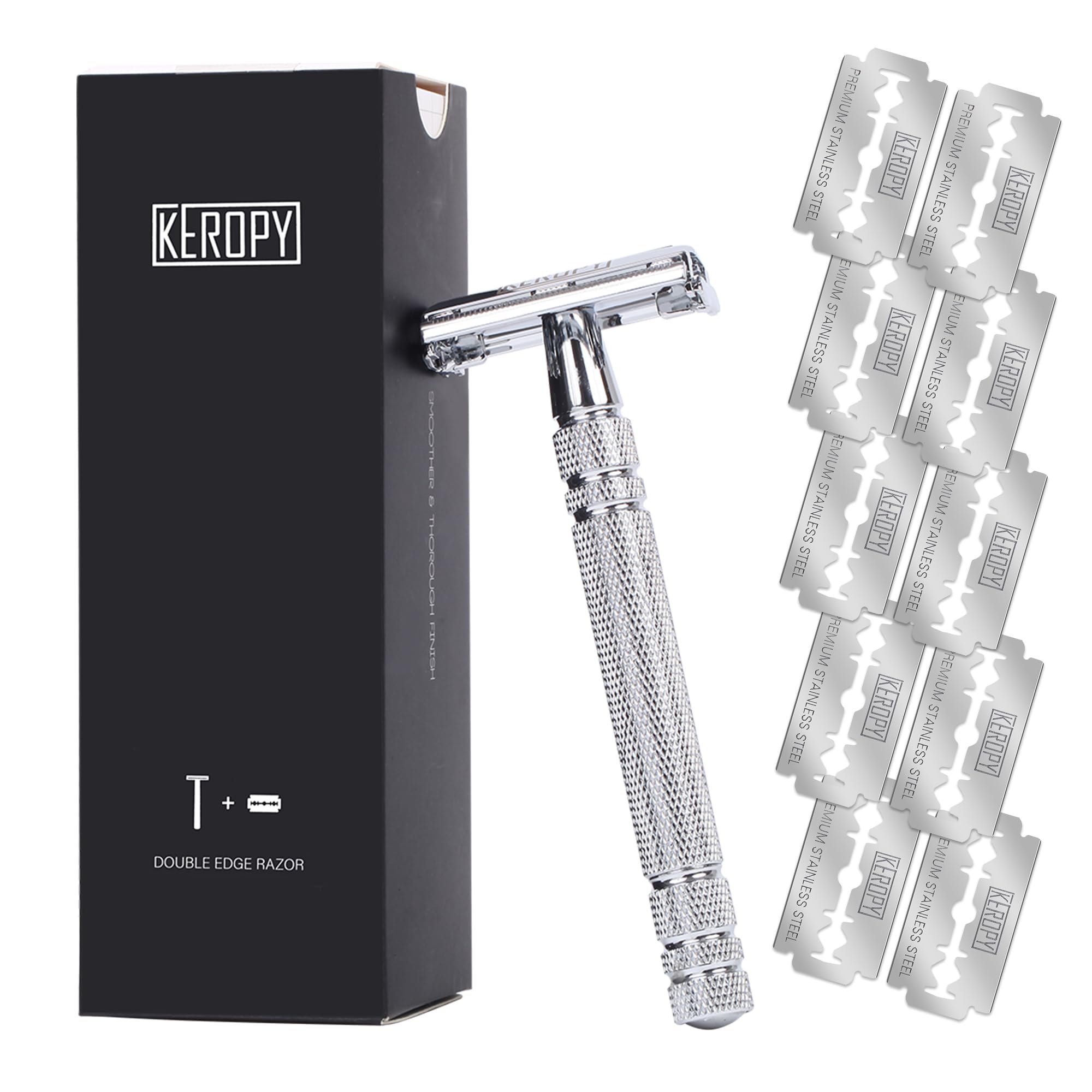 Keropy silver razor design presents an elegant, gift-ready look
