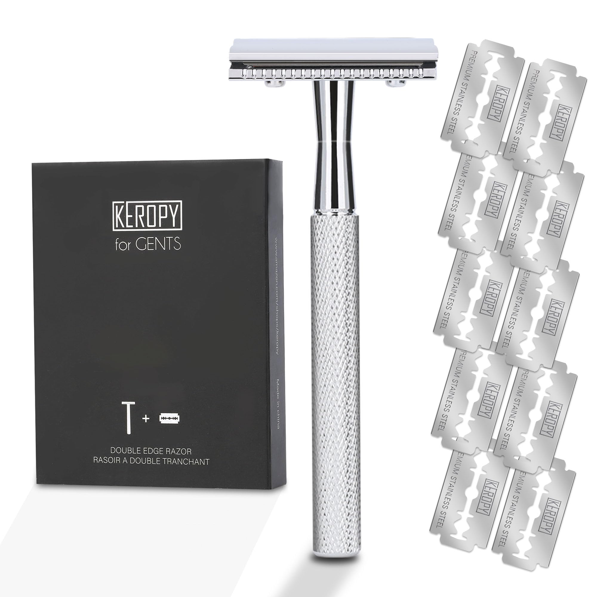 Keropy single blade safety razor glossy silver for smooth glide