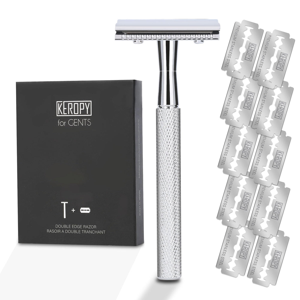 Keropy single blade safety razor glossy silver for smooth glide