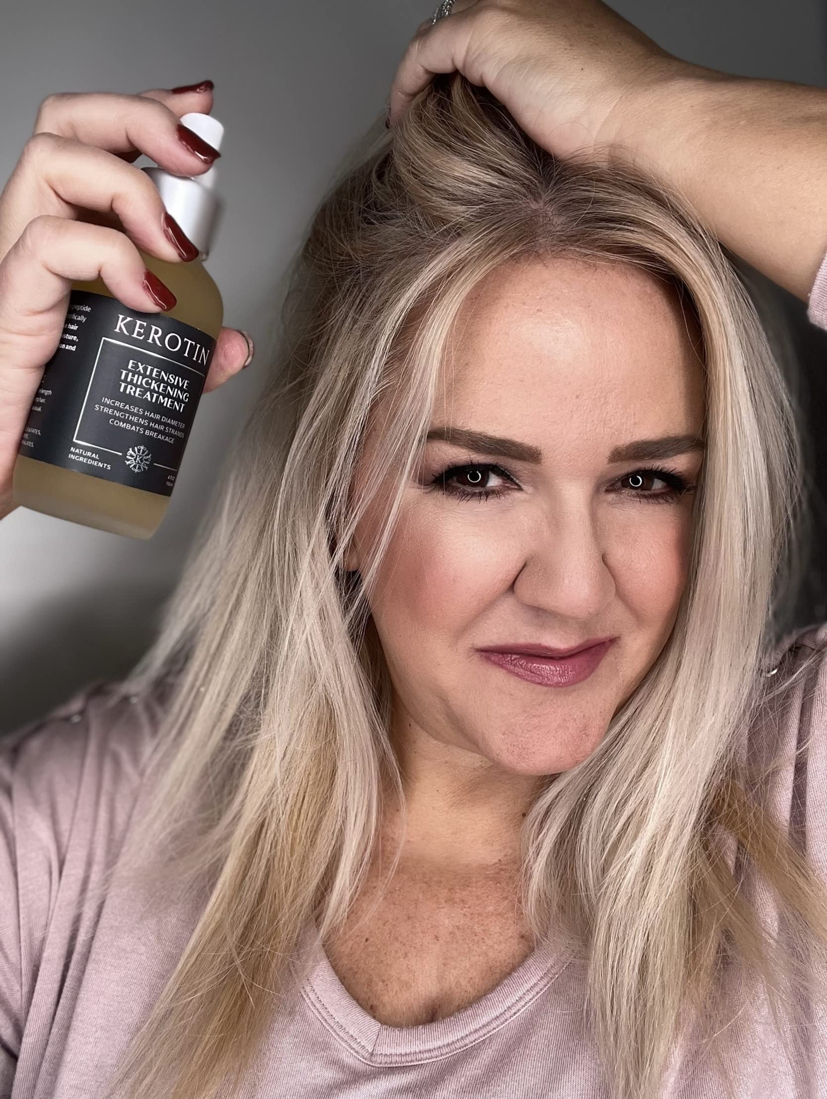 K Kerotin daily-use growth support nourishes strands for fuller look over time.