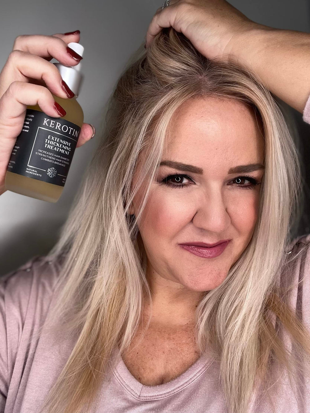 K Kerotin daily-use growth support nourishes strands for fuller look over time.