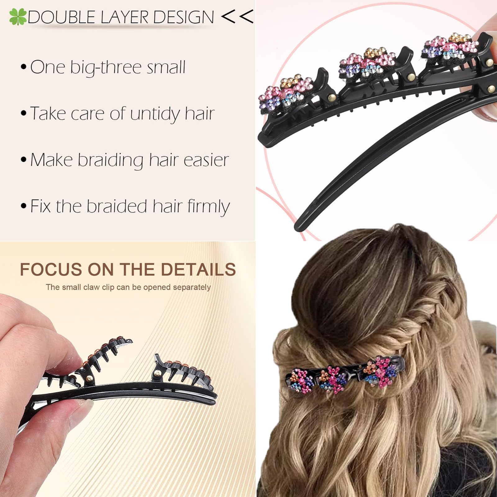 KERYALELA large clip with three small clips supports braided styles.