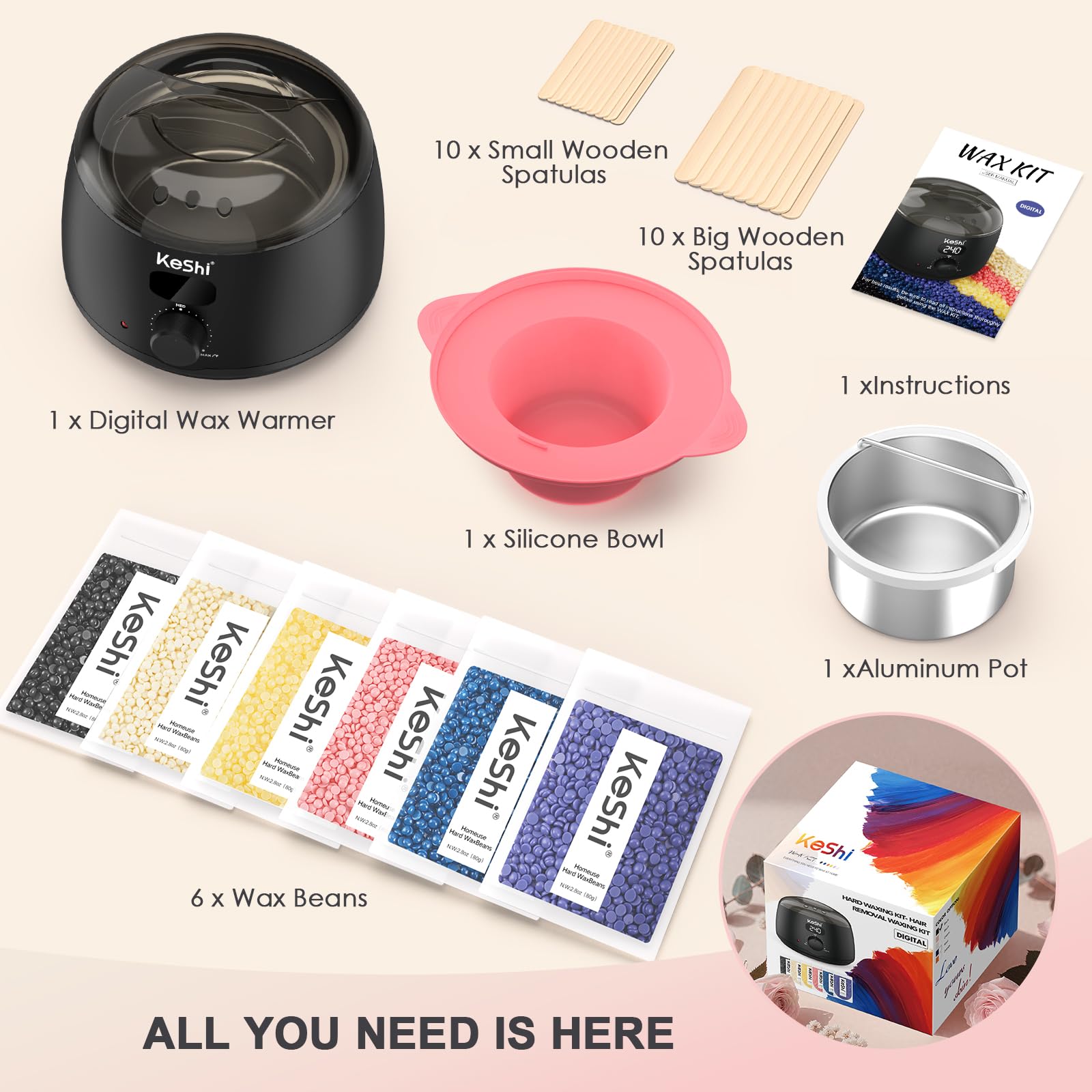 KeShi waxing kit spatulas enabling hygienic, precise application during full-body waxing.