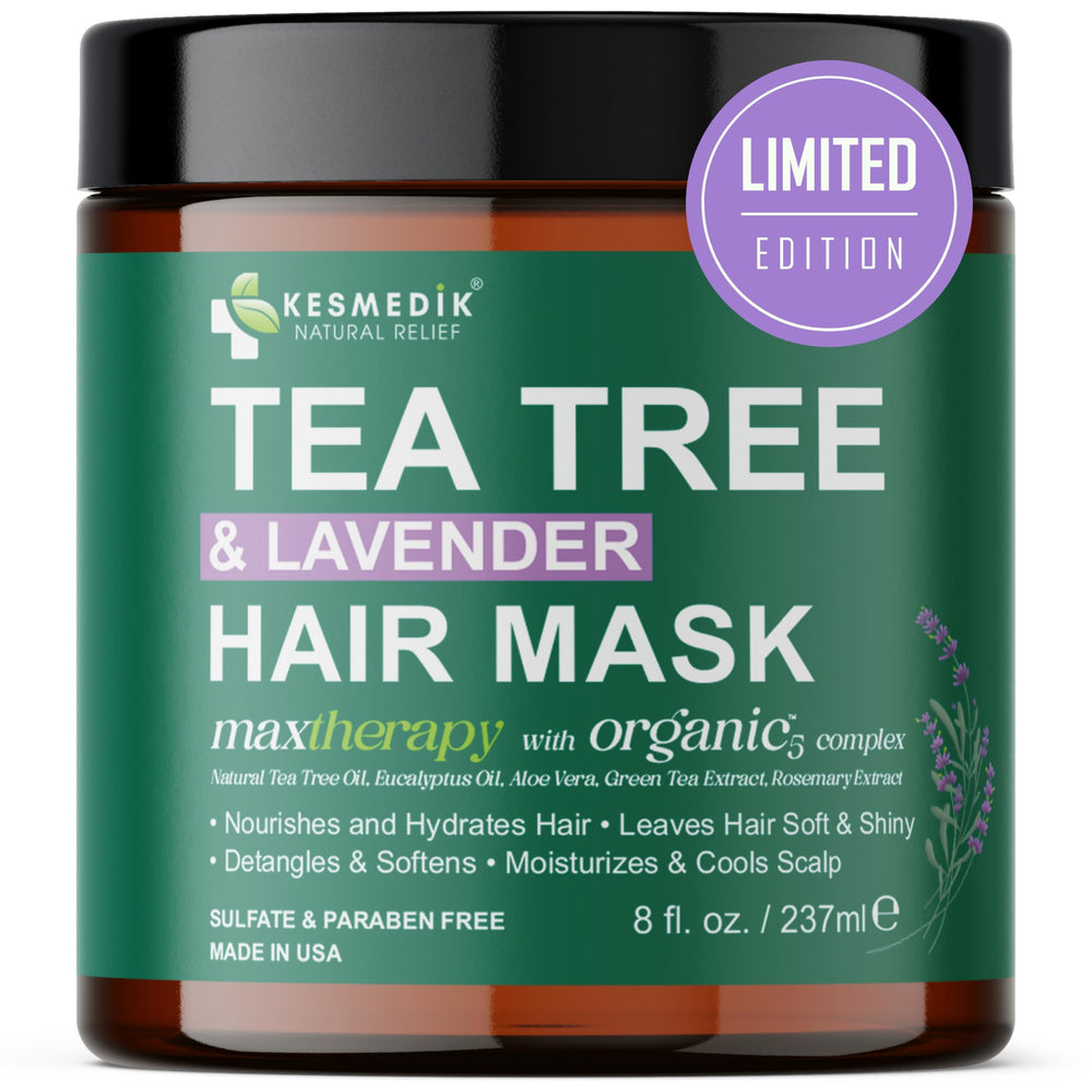 KESMEDIK Pure Tea Tree Hair Mask jar close-up for deep conditioning.