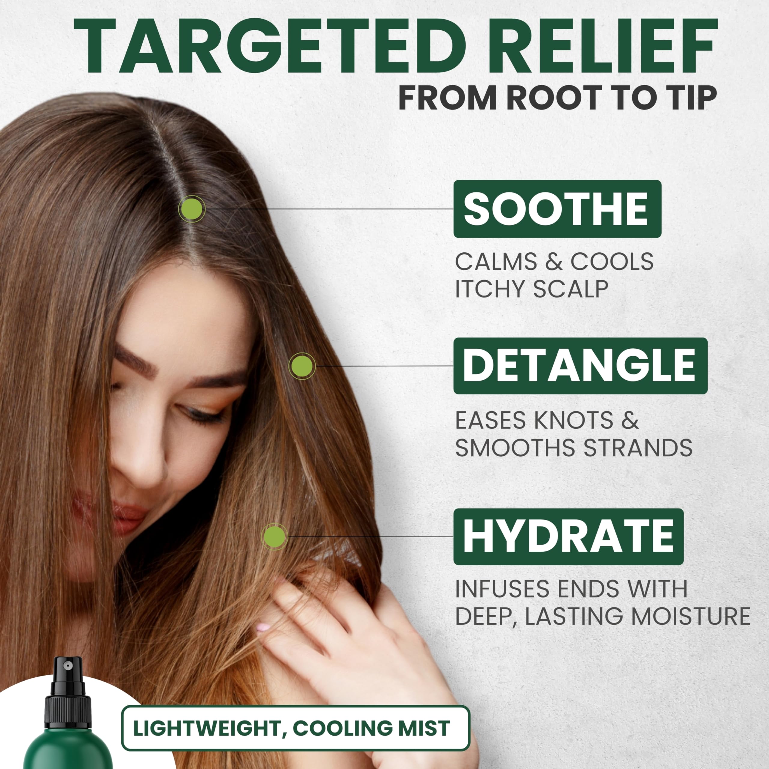KESMEDIK Pure Tea Tree Oil Leave-In Detangler demonstrates smooth brushing across hair types.