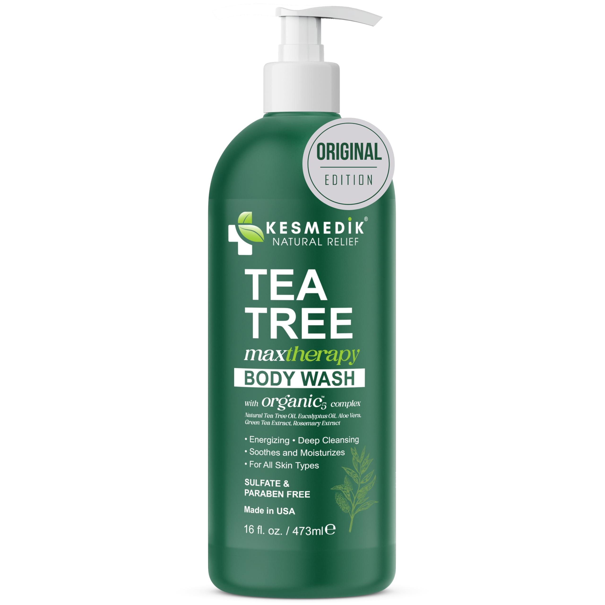 KESMEDIK Tea Tree Body Wash bottle front for daily refreshing cleanse