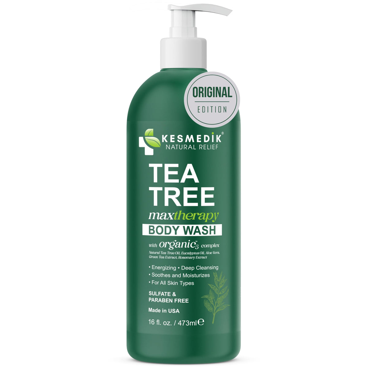 KESMEDIK Tea Tree Body Wash bottle front for daily refreshing cleanse