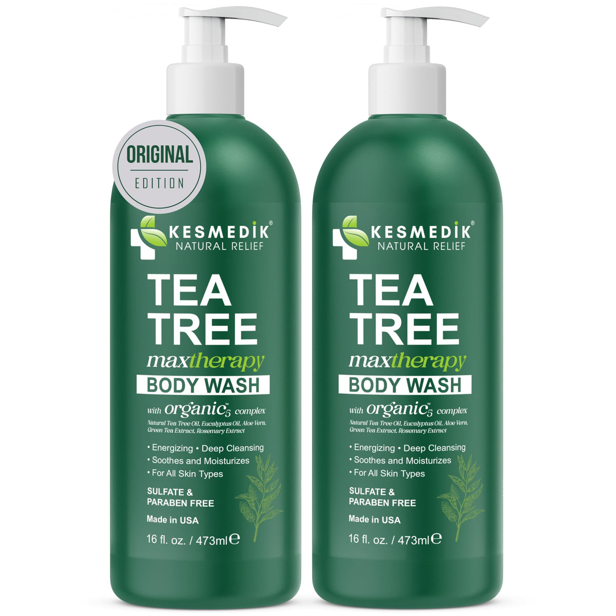 KESMEDIK Tea Tree Body Wash bottle front – refreshing cleanse for sensitive skin