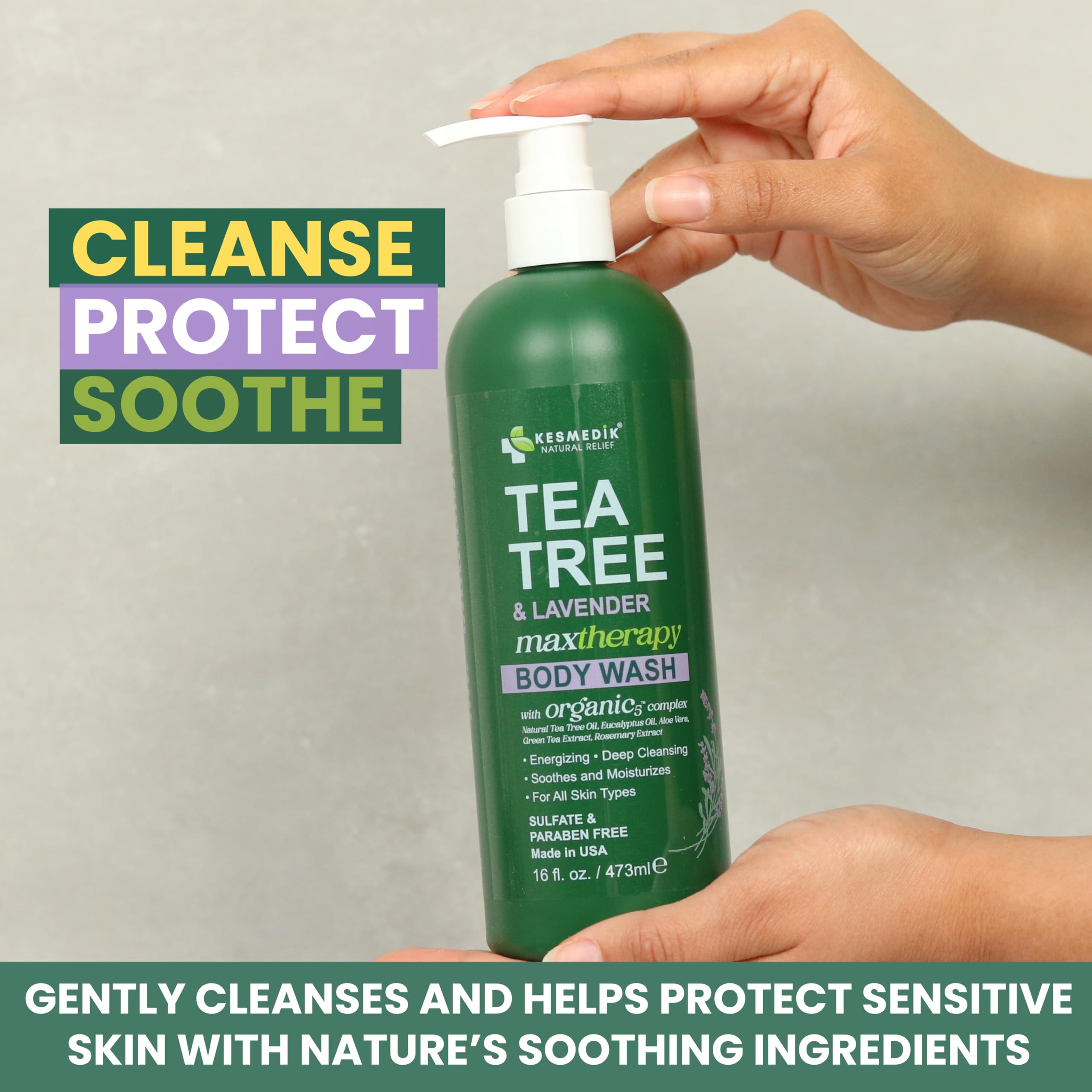 KESMEDIK Tea Tree Lavender Body Wash foam-lather demonstrates long-lasting freshness during showers