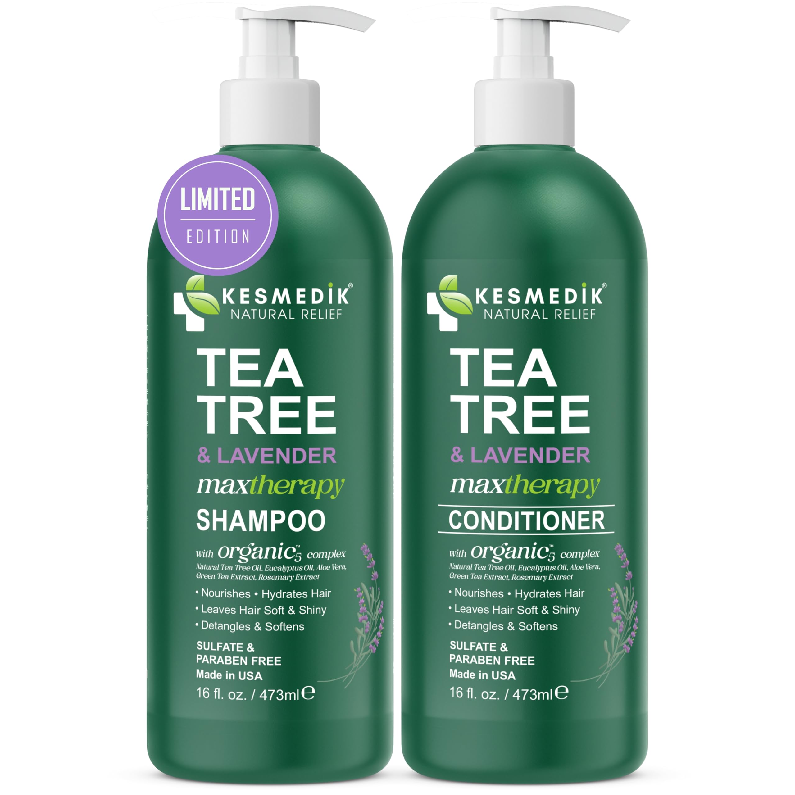 KESMEDIK Tea Tree Lavender Shampoo bottle front for refreshing scalp cleanse