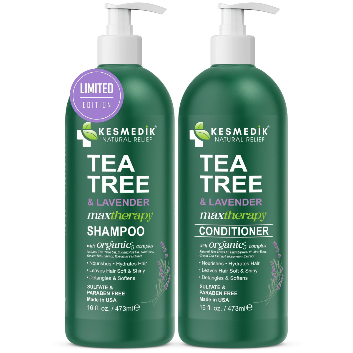 KESMEDIK Tea Tree Lavender Shampoo bottle front for refreshing scalp cleanse