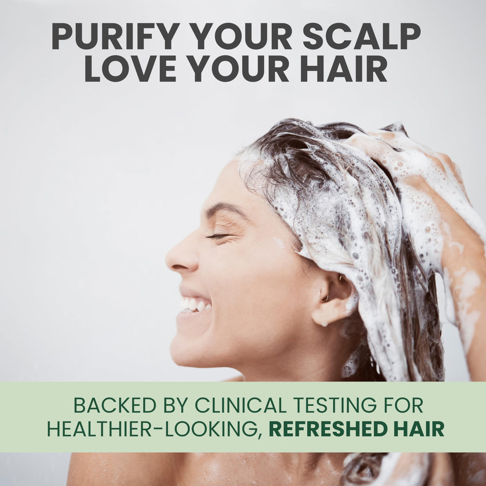 KESMEDIK Tea Tree Oil Shampoo MaxTherapy close-up shows strengthened hair and smoother texture.