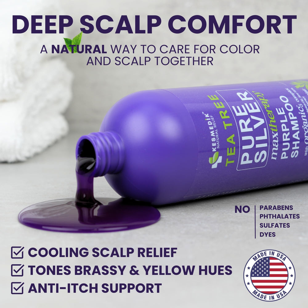 KESMEDIK Tea Tree oil closeup highlights natural soothing botanicals for dry scalp relief
