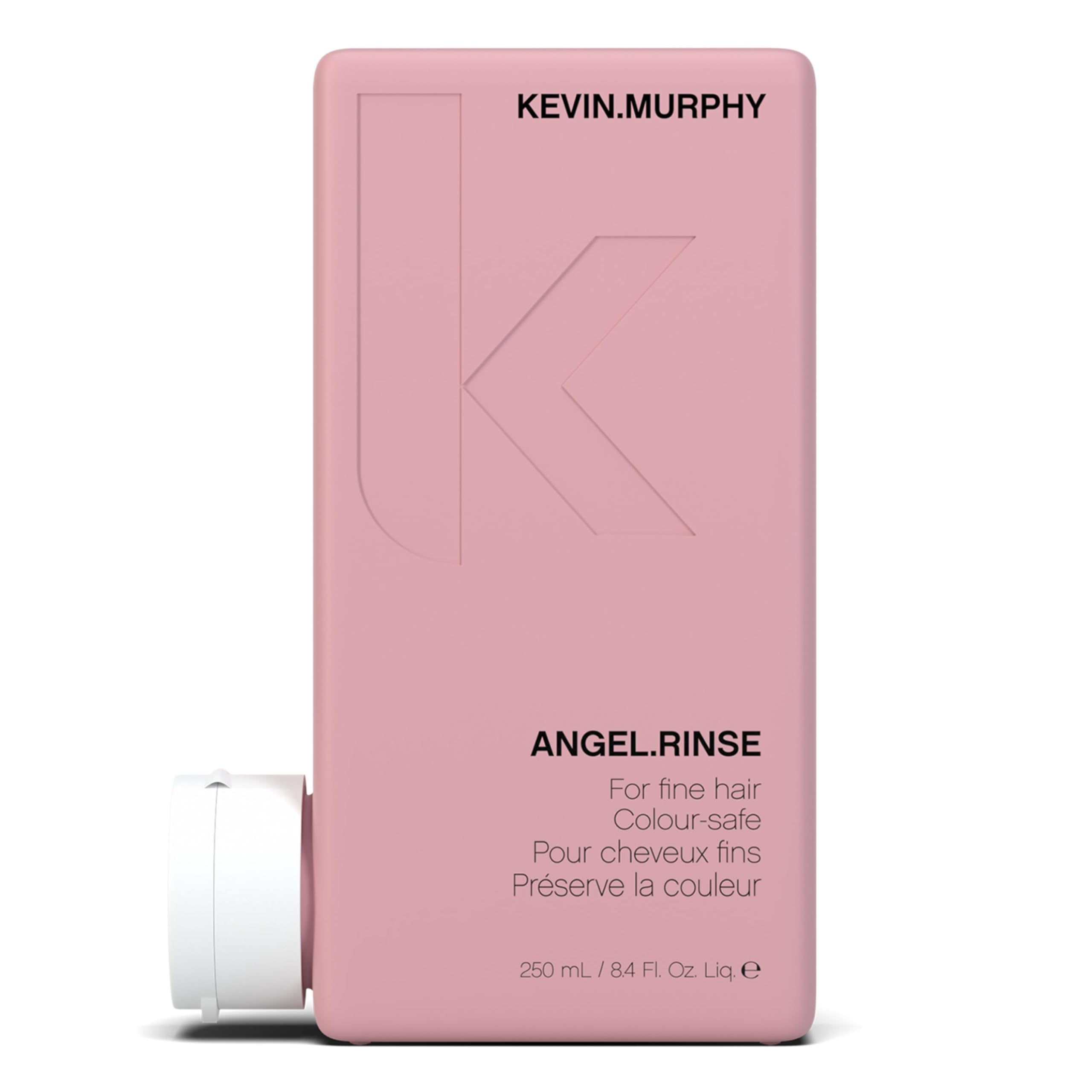KEVIN.MURPHY ANGEL.RINSE bottle pour promotes gentle, color-safe conditioning for fine hair.