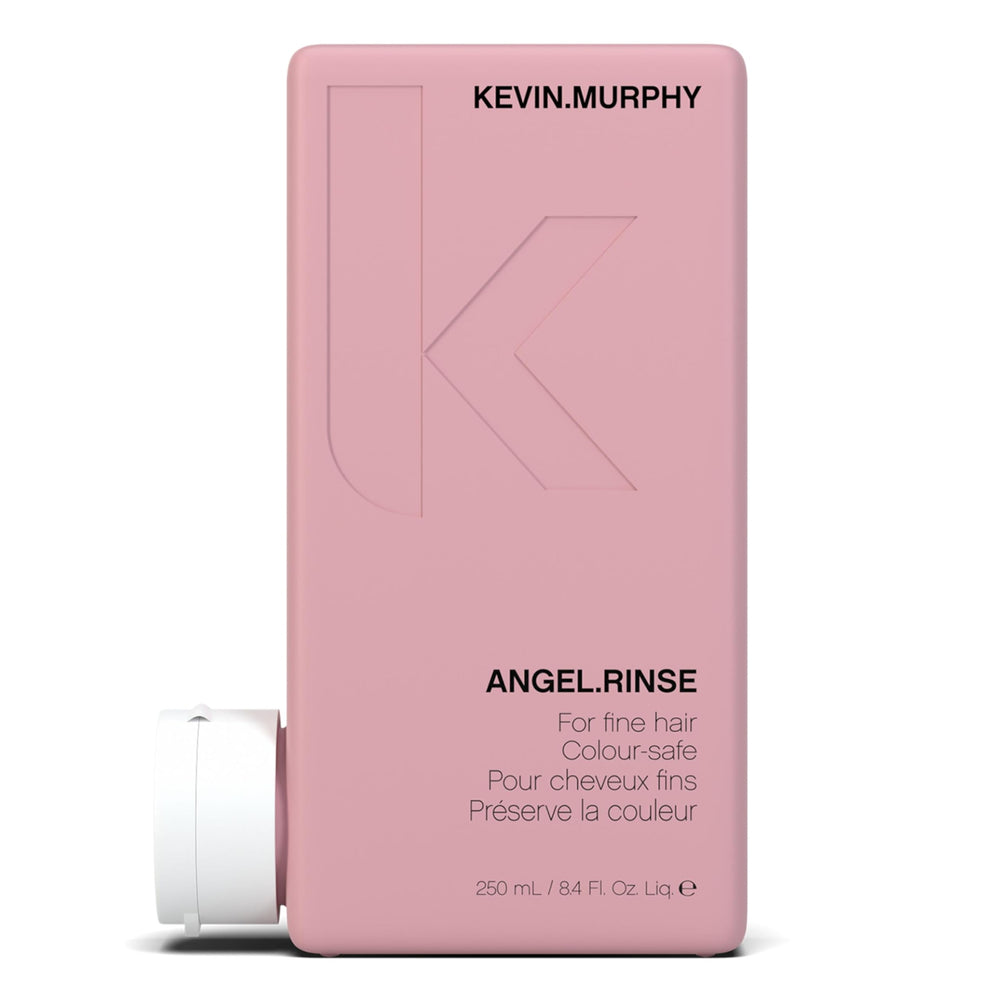 KEVIN.MURPHY ANGEL.RINSE bottle pour promotes gentle, color-safe conditioning for fine hair.