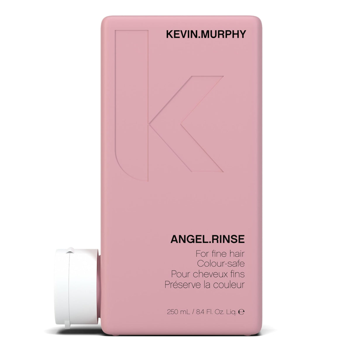 KEVIN.MURPHY ANGEL.RINSE bottle pour promotes gentle, color-safe conditioning for fine hair.