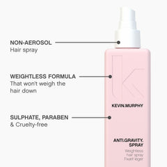 KEVIN.MURPHY ANTI.GRAVITY.SPRAY shine finish on styled hair for vibrant looks.