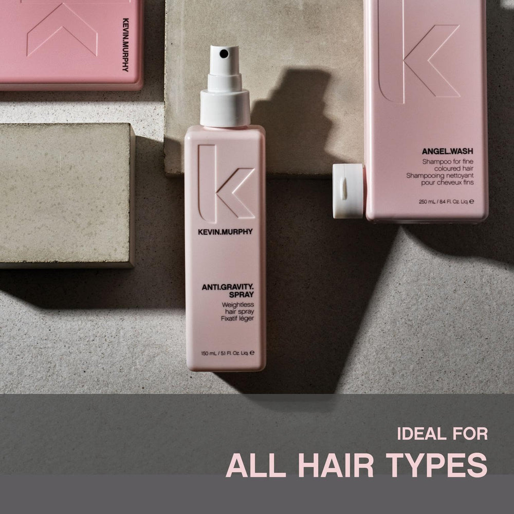 KEVIN.MURPHY ANTI.GRAVITY.SPRAY volumizing spray used to create bouncy texture.