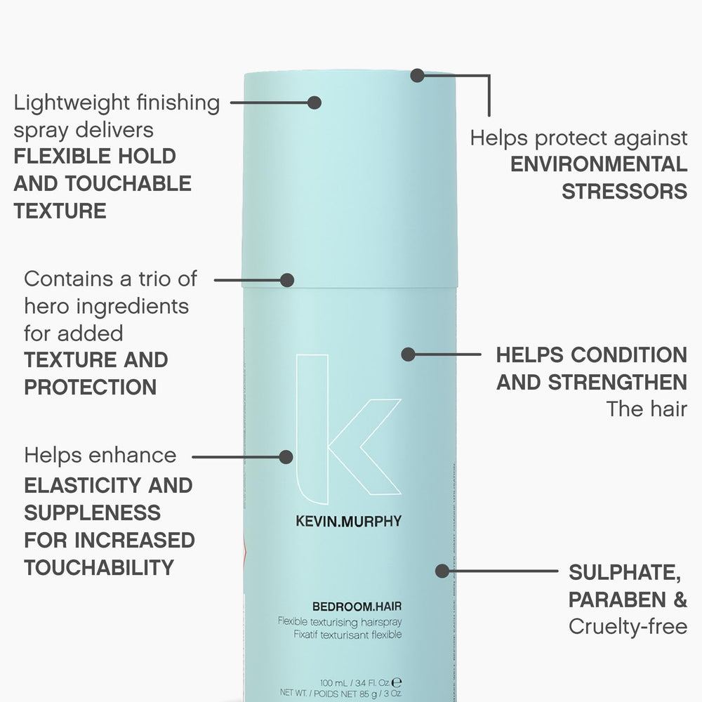 KEVIN.MURPHY BEDROOM.HAIR sulfate-free label signals lightweight finish.