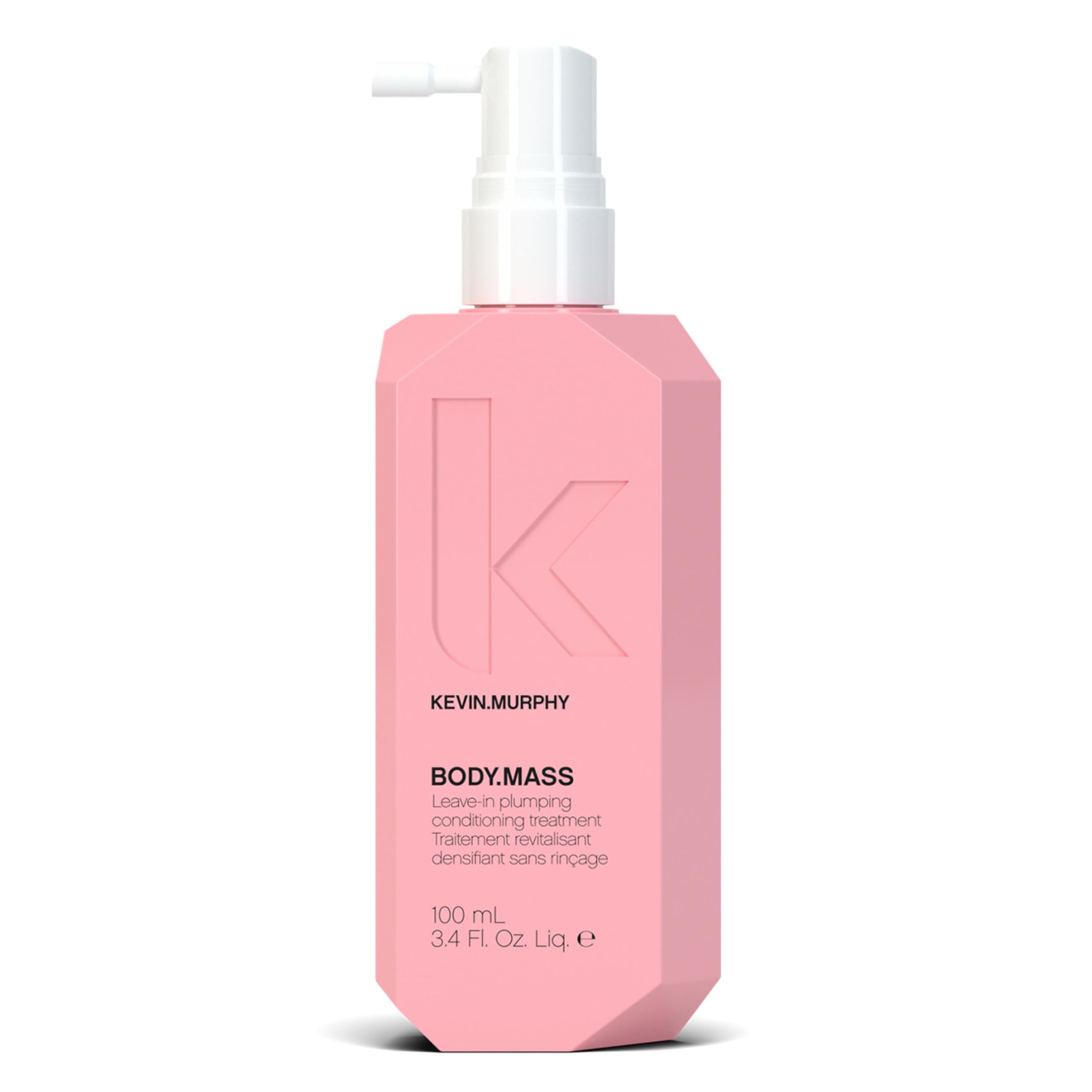 Kevin Murphy Body Mass bottle pour demonstrates thickening formula for fuller-looking hair.