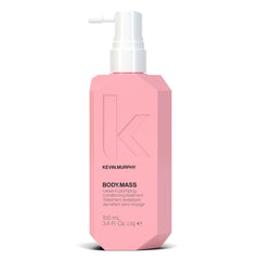 Kevin Murphy Body Mass bottle pour demonstrates thickening formula for fuller-looking hair.