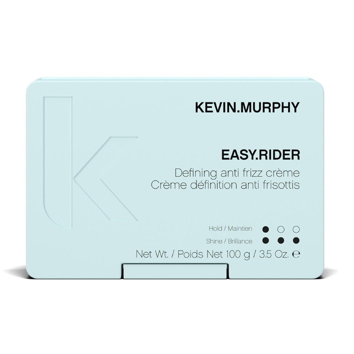KEVIN.MURPHY EASY.RIDER bottle demonstrates anti-frizz control for all hair types.
