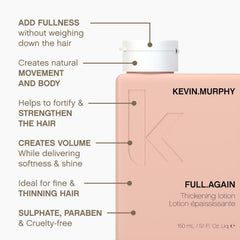 KEVIN.MURPHY FULL.AGAIN hair-thickening-effect-closeup shows fuller-looking strands with movement.