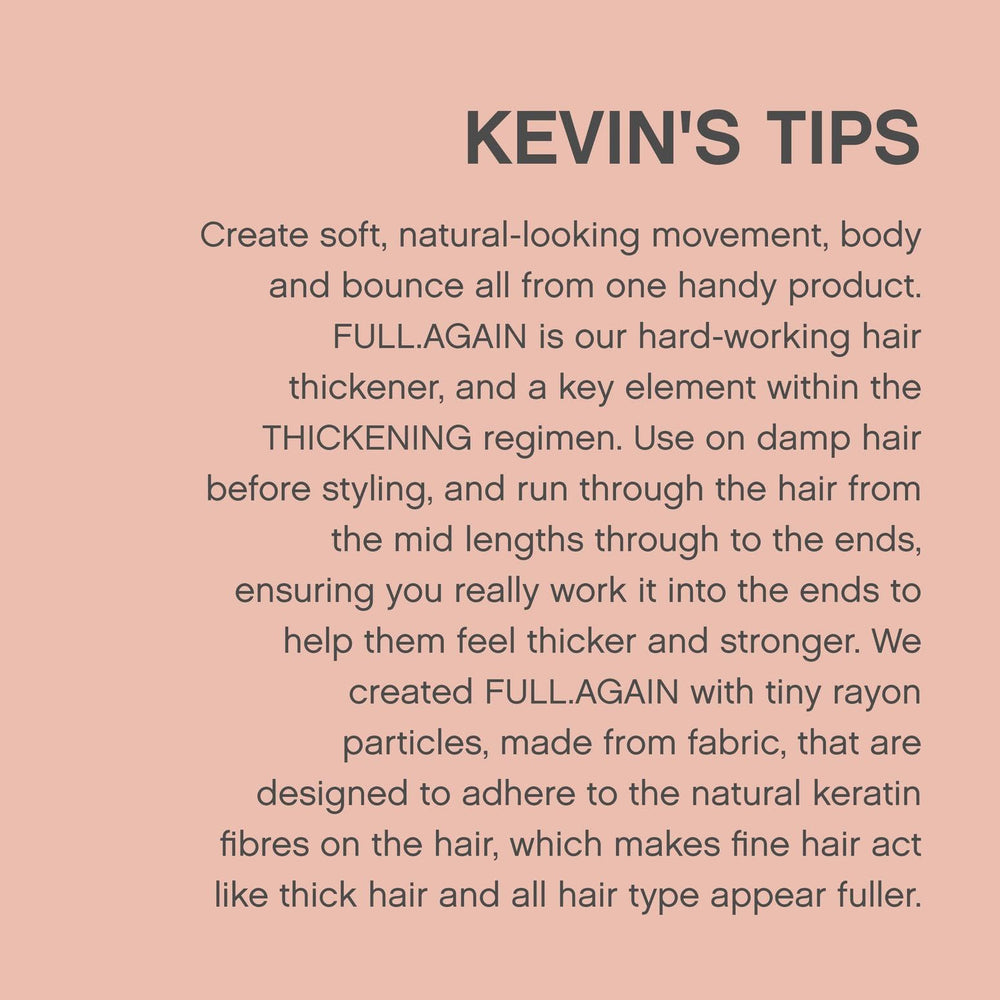 KEVIN.MURPHY FULL.AGAIN sulfate-free-label emphasizes clean formula for sensitive scalps.