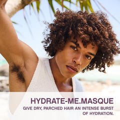 HYDRATE-ME.MASQUE jar closeup highlights rich conditioning texture for deep hydration.