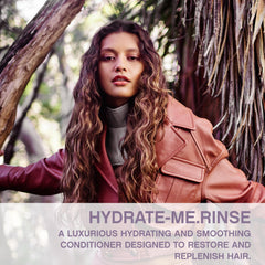 Kevin Murphy Hydrate-Me.Rinse back label highlights antioxidant blend and Kakadu plum for nourishment.