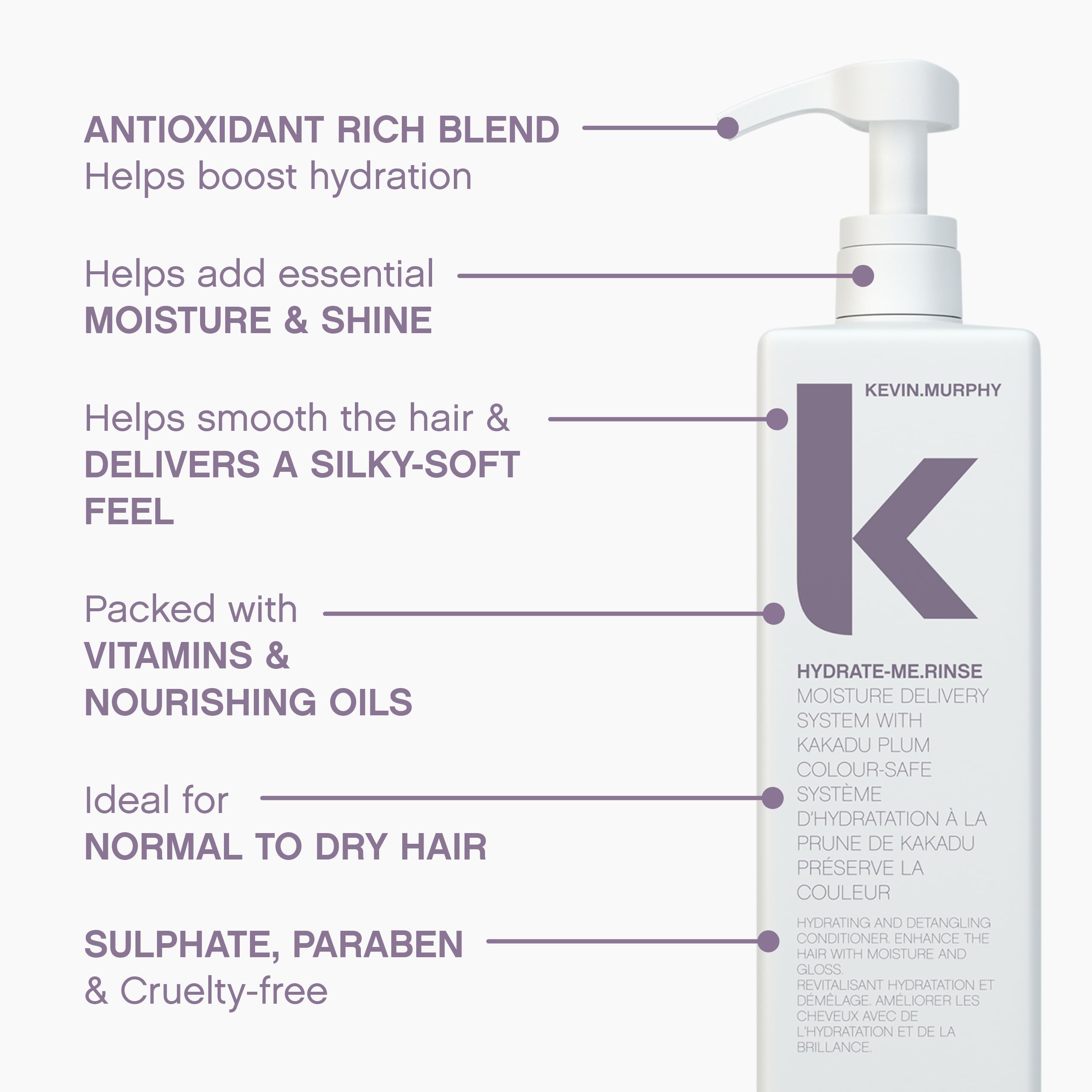 Kevin Murphy Hydrate-Me.Rinse close-up texture showcases creamy, nourishing formula for daily use.