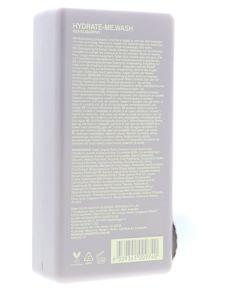 Kevin Murphy Hydrate Me Wash packaging highlighting paraben free formula