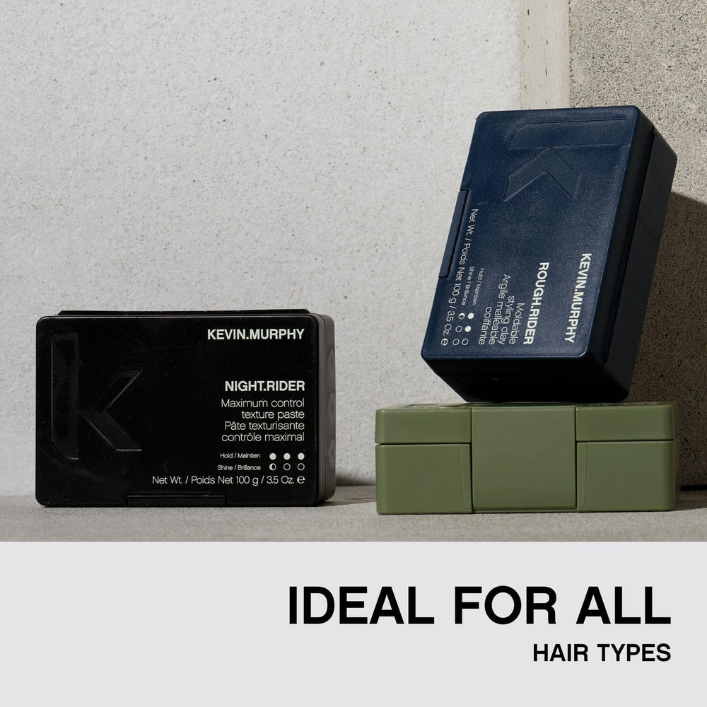KEVIN.MURPHY NIGHT.RIDER matte paste jar highlights moisture-locking beeswax benefits.