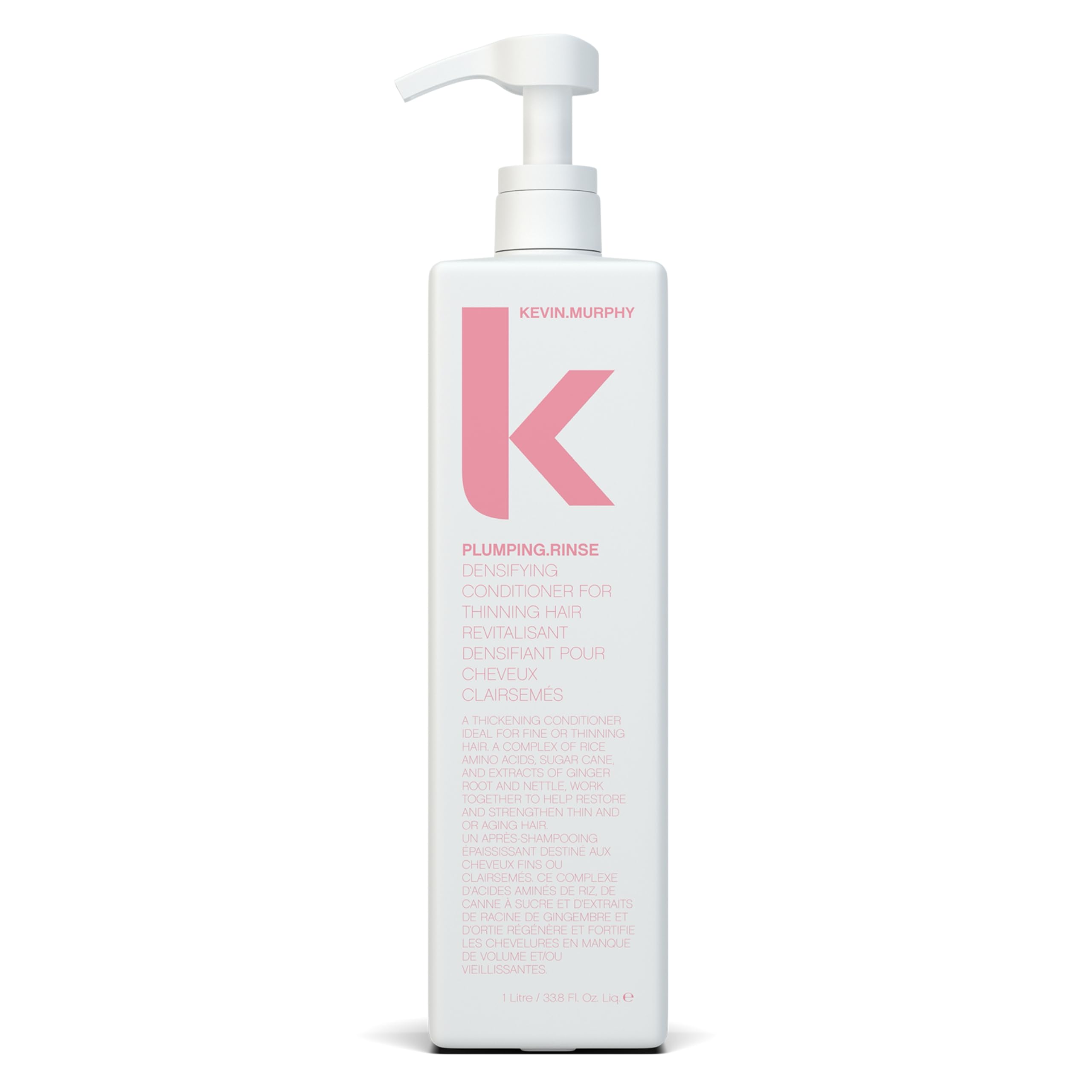 KEVIN.MURPHY PLUMPING.RINSE bottle closeup showing hydrating thickening formula