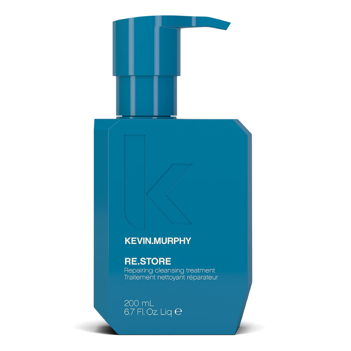 Kevin.Murphy RE.STORE cleansing treatment bottle on vanity for targeted repair of dry hair