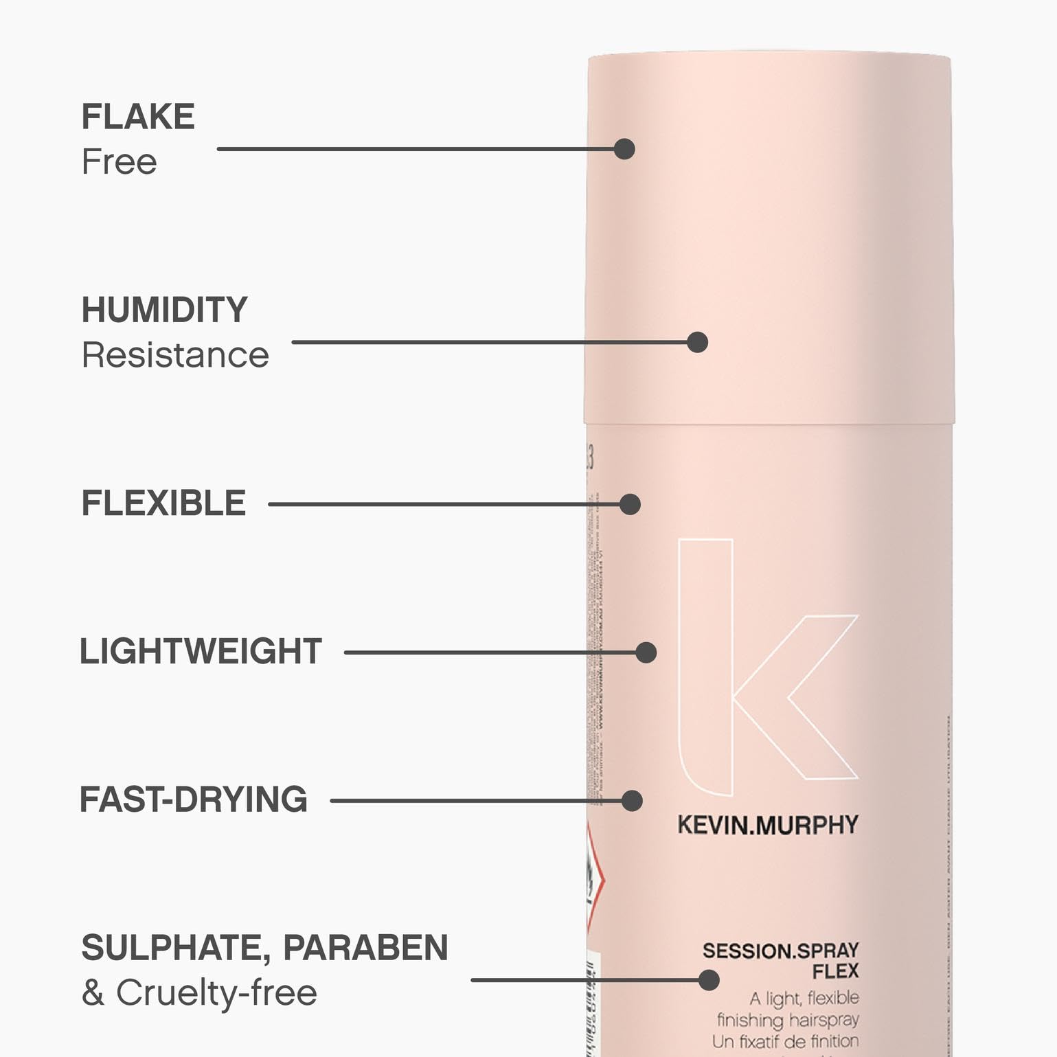 KEVIN.MURPHY SESSION.SPRAY FLEX used on all hair types for weightless results
