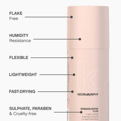 KEVIN.MURPHY SESSION.SPRAY FLEX used on all hair types for weightless results