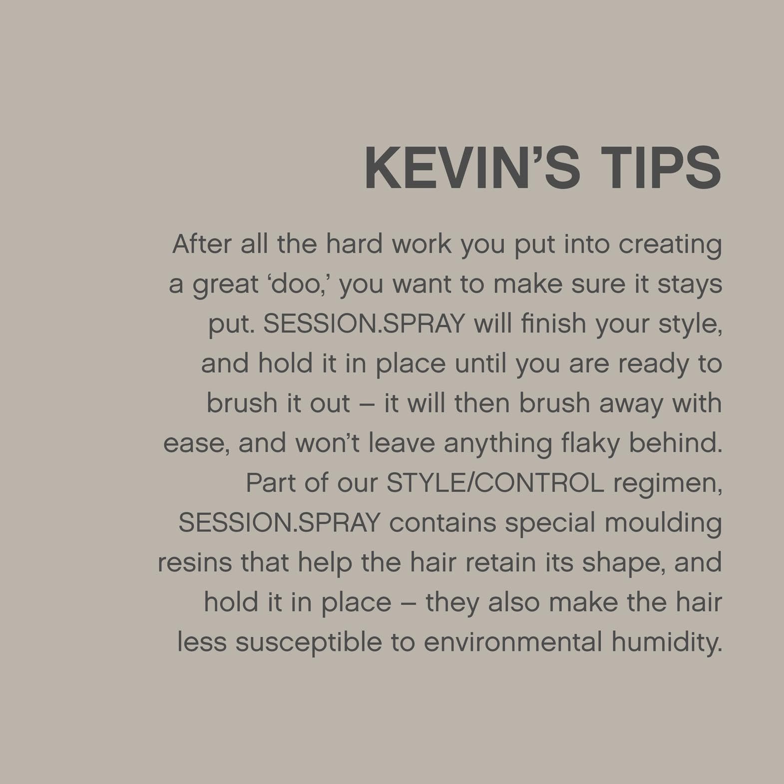 KEVIN.MURPHY SESSION.SPRAY humidity test showing frizz-free hold.