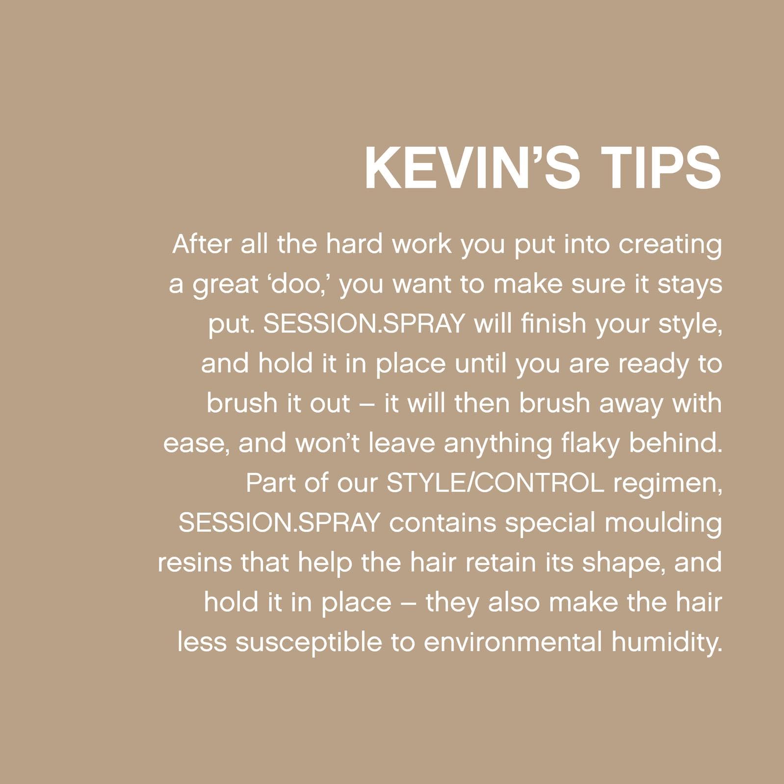 Kevin Murphy Session Strong Hold Finishing Spray packaging emphasizes eco-friendly design.