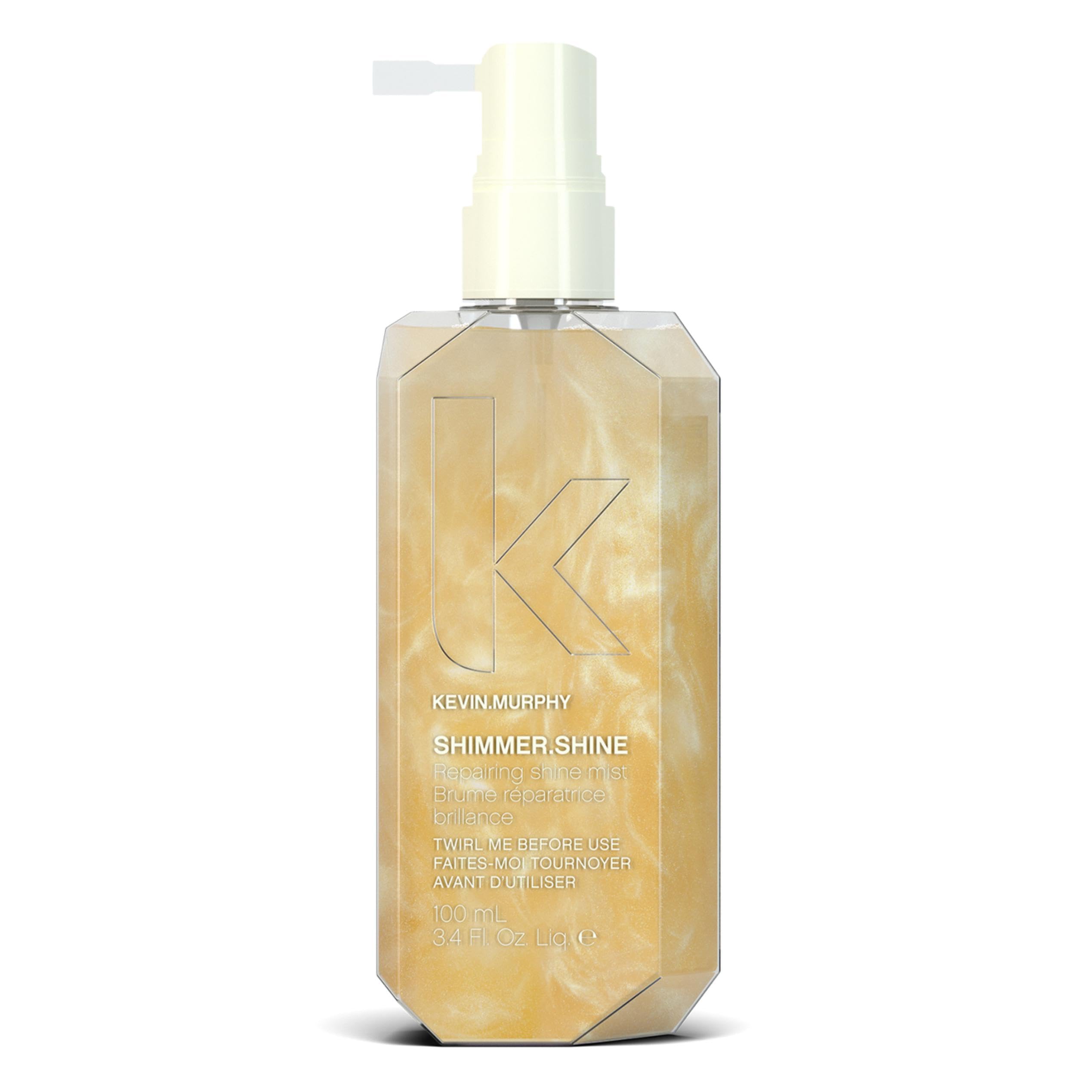 KEVIN.MURPHY SHIMMER.SHINE bottle closeup highlighting radiant shine boost