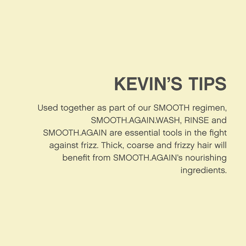 KEVIN.MURPHY Smooth.Again.RINSE use scene shows hands applying conditioner to damp hair
