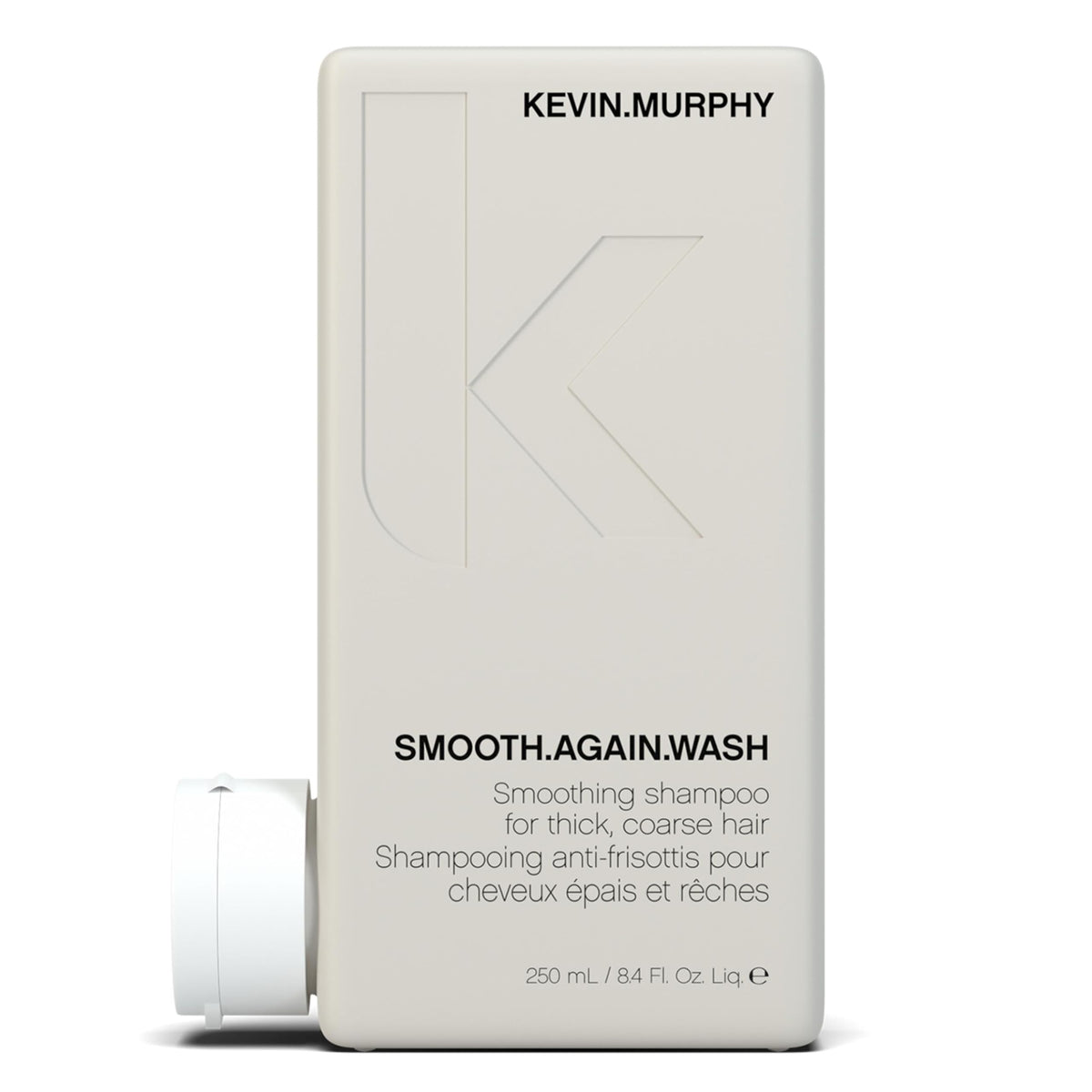 KEVIN.MURPHY SMOOTH.AGAIN WASH bottle closeup showing frizz control and hydration
