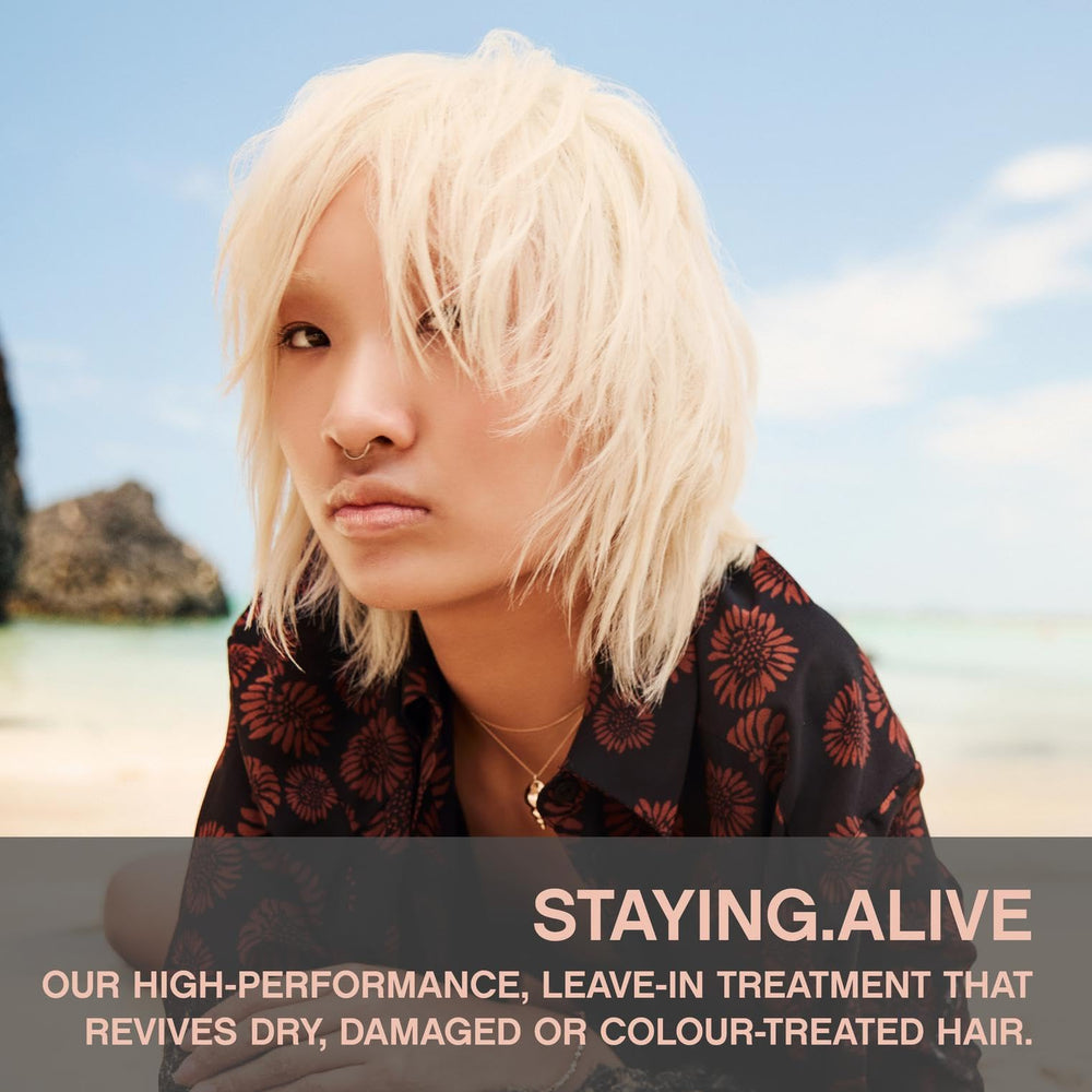 Staying.Alive frizz-control mist for smoother, shinier hair.