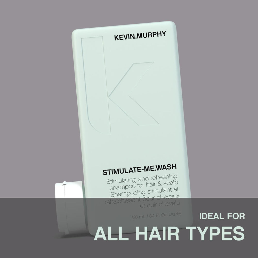 KEVIN.MURPHY STIMULATE-ME.WASH ingredients closeup: camphor, bergamot, black pepper for scalp vitality.