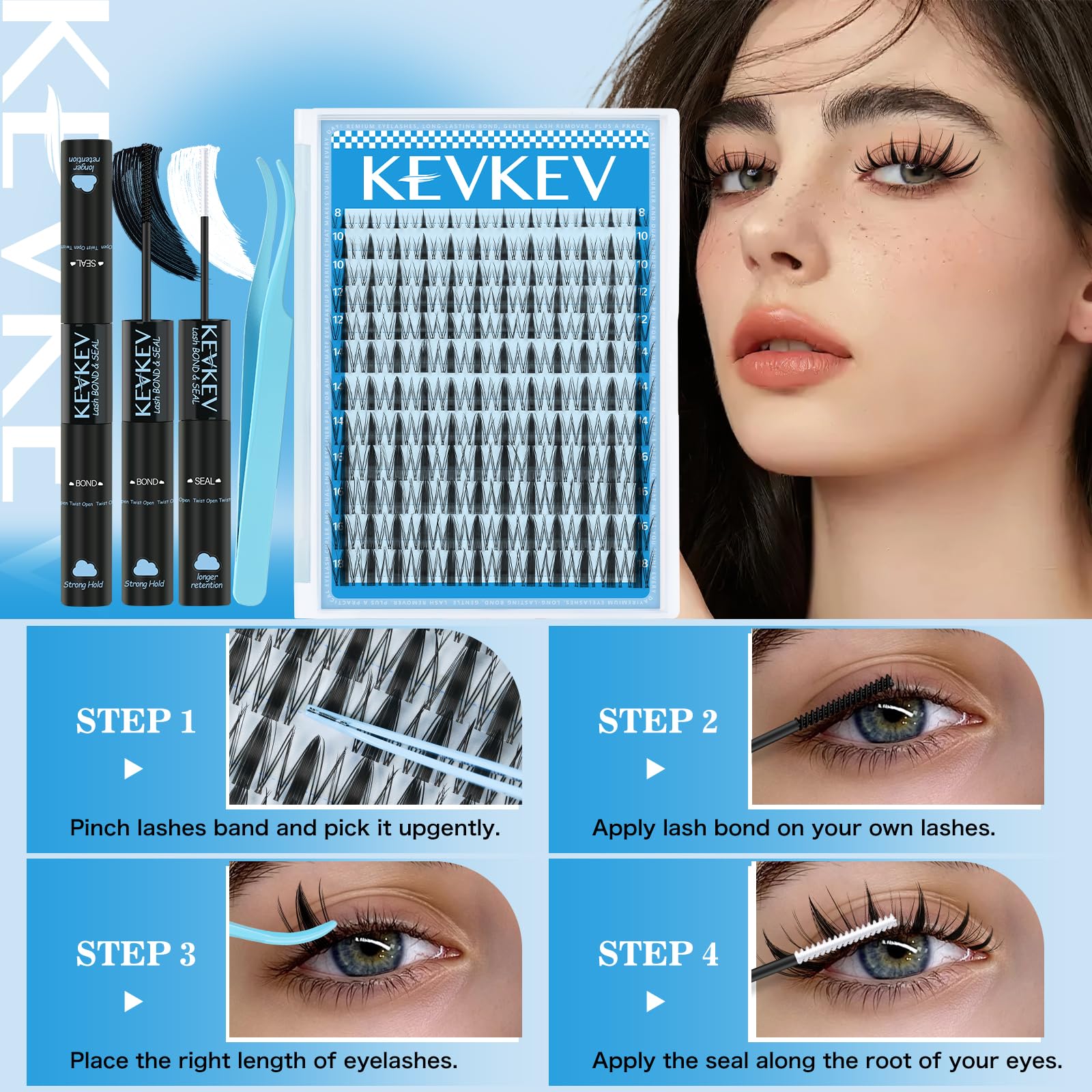 KevKev Fairy Lash Clusters Kit includes lash bond and seal for secure hold