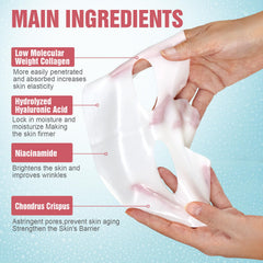 Kewhunt Bio-Collagen Hydrogel Mask closeup shows translucent sheet and smooth texture.