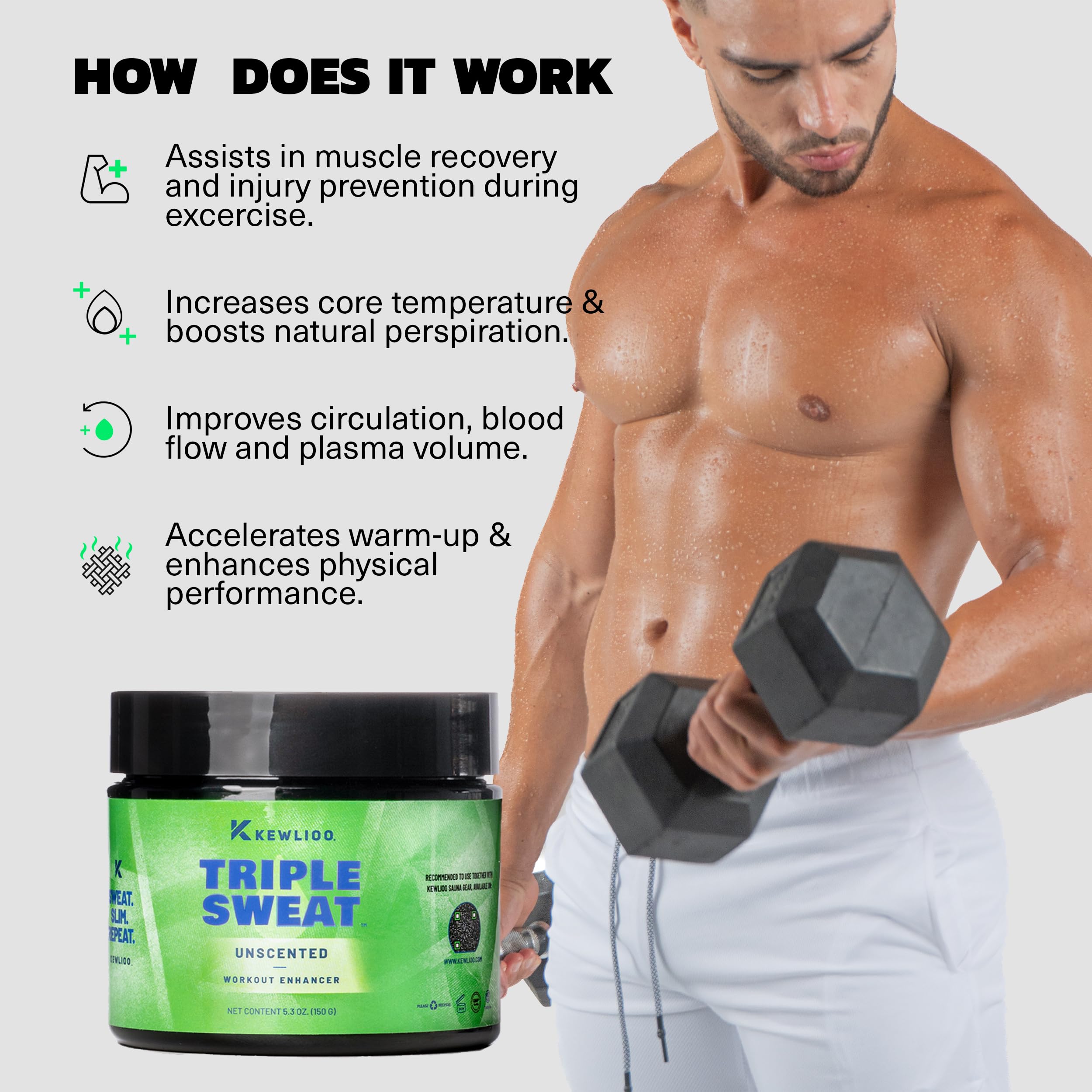 Kewlioo sweat cream natural ingredients empower comfortable warming sensation.