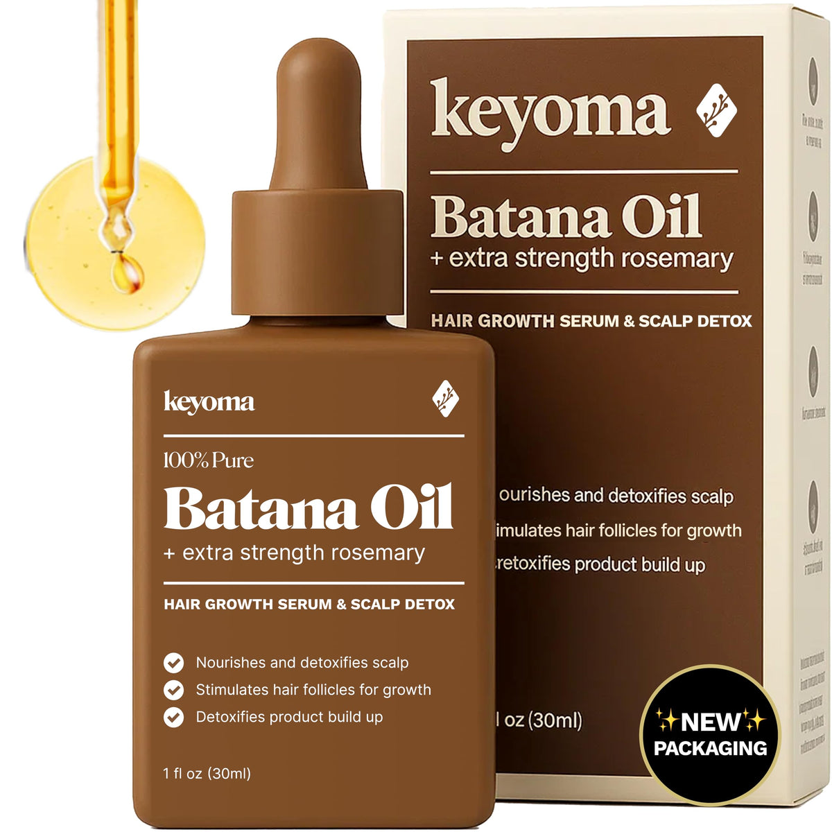 Keyoma Batana Oil bottle with rosemary infusion for scalp nourishment and shine