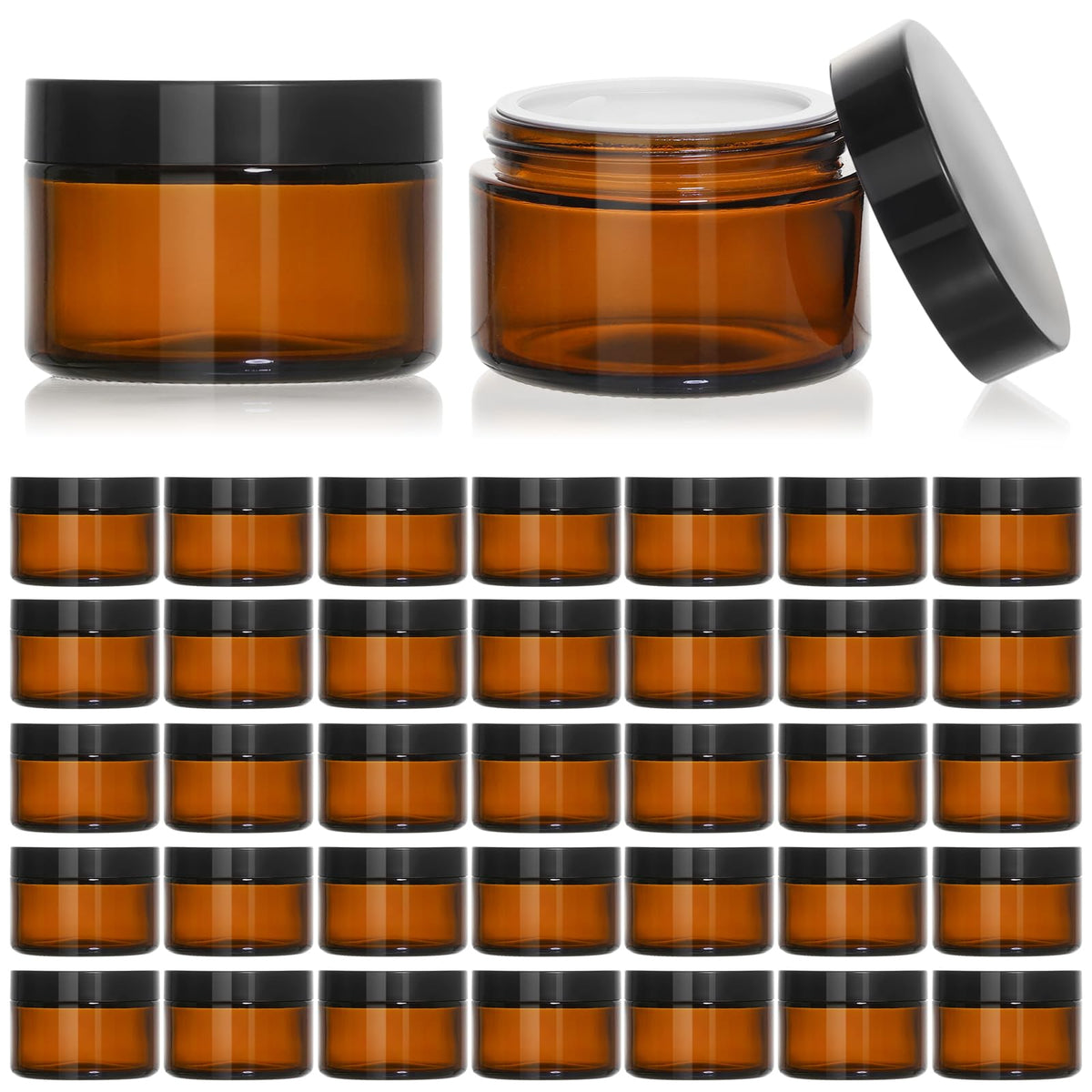 KEYWING 1oz amber glass jar with black lid—UV protection for fresh homemade lotions.